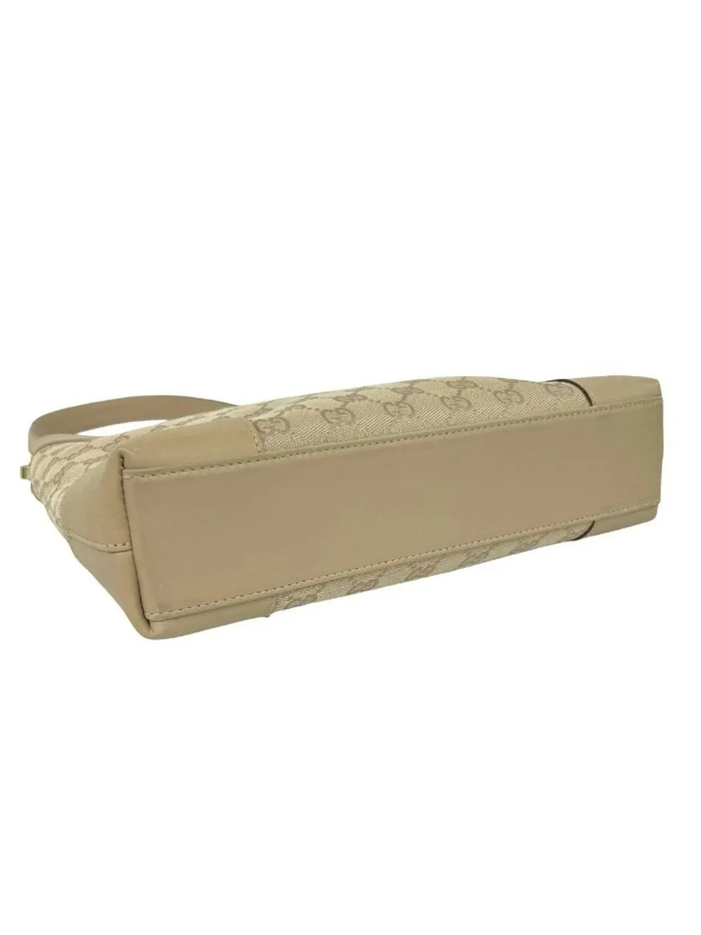 Gucci GG Canvas Pattern Leather Shoulder Bag Tote Beige